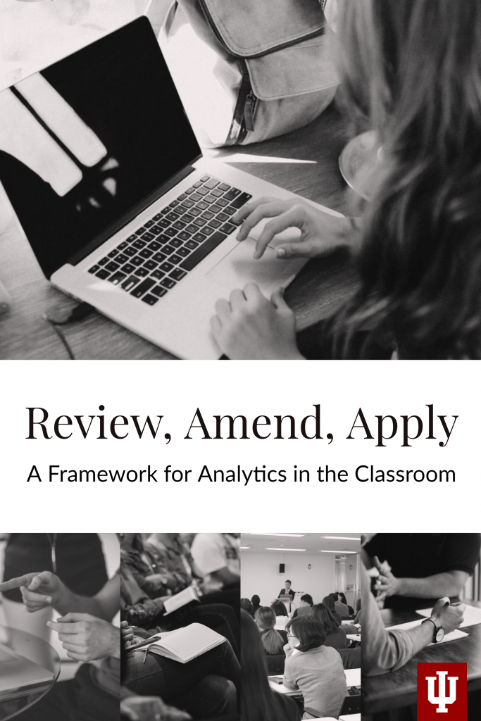 Book cover for the pressbook Review, Amend, Apply: A Framework for using analytics in the classroom.